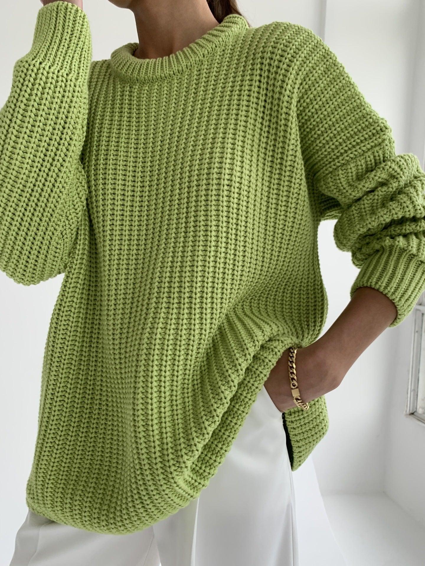 Loose Solid Color Sweater for Casual Comfort - MRC STORE