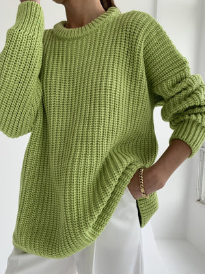 Loose Solid Color Sweater for Casual Comfort - MRC STORE