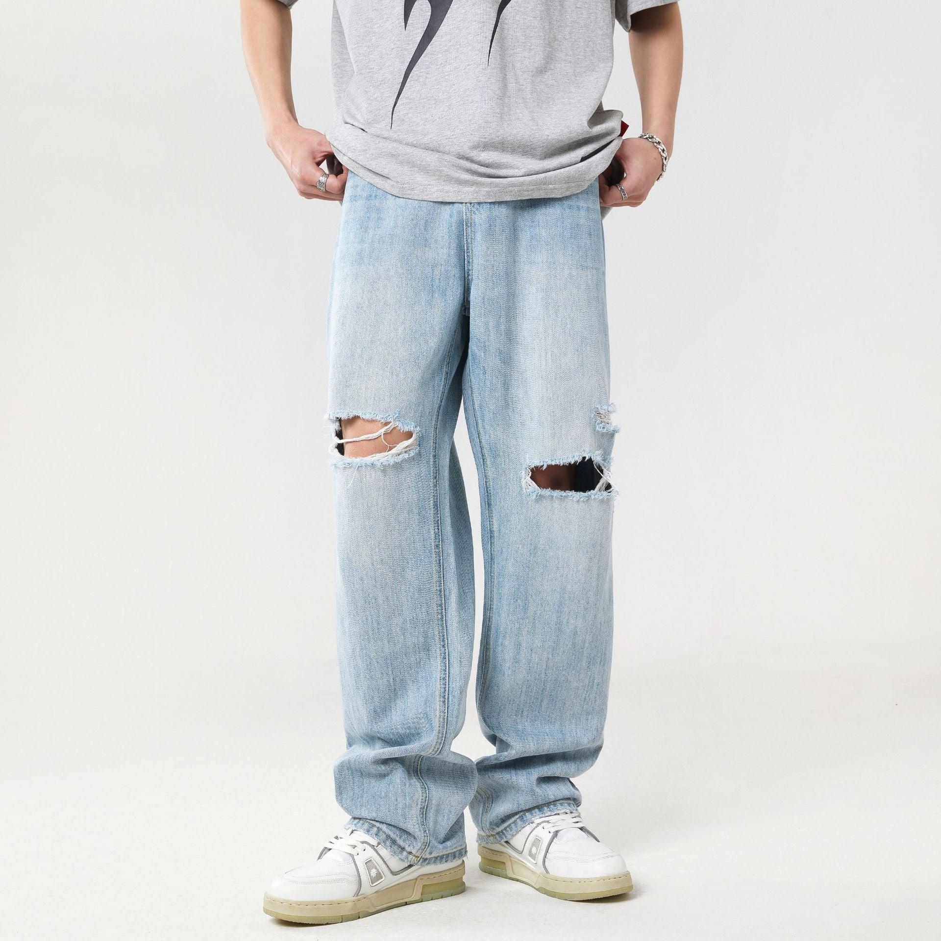 Fashion Personality Light Color Hole Jeans - MRC STORE