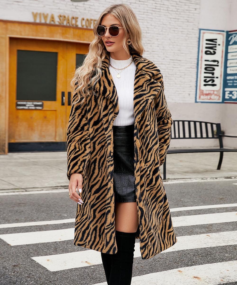 Womens Coat Faux Fur Zebra Printed - MRC STORE