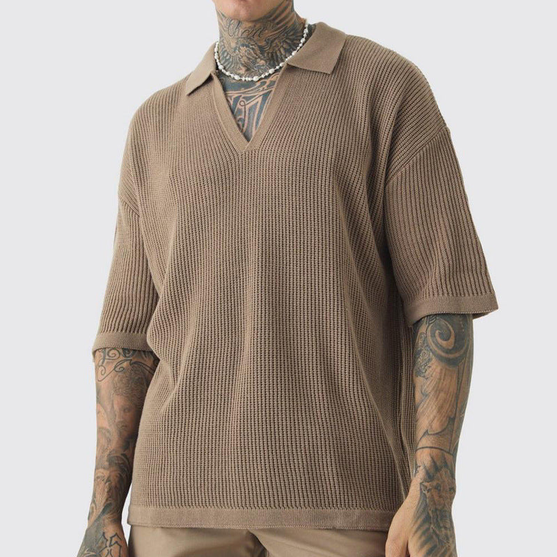 Men’s Casual Shirt - Polo V-Neck Short Sleeve