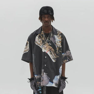 Dark Printed Short-Sleeved Shirt - MRC STORE