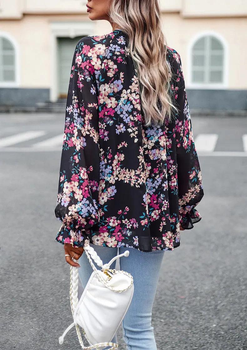 Chic Floral V-Neck Blouse - MRC STORE