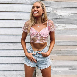 Embroidered Mesh Short T-Shirt - MRC STORE