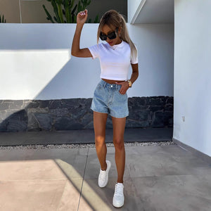 Women’s Denim Shorts - Rhinestone Straight My Store