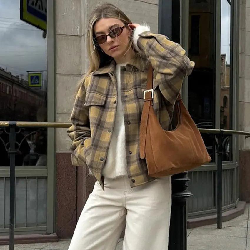 Plaid Woolen Jacket - MRC STORE