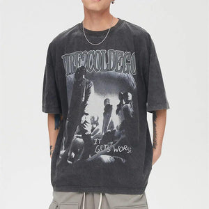 Vintage T-shirts Washed Print Short Sleeve - MRC STORE