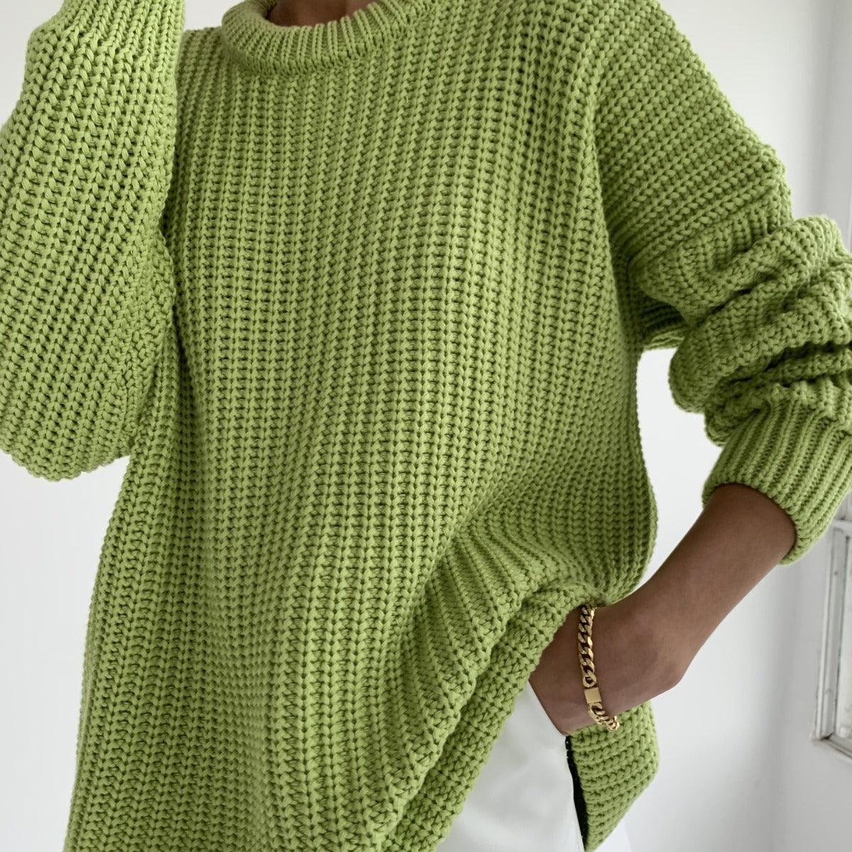 Loose Solid Color Sweater for Casual Comfort - MRC STORE
