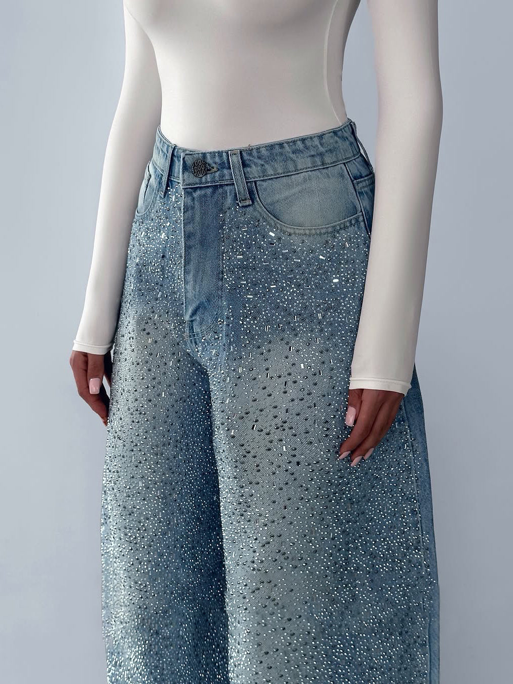 Vintage Irregular Rhinestone Jeans – Elegant & Trendy Denim My Store