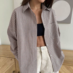 Women’s Plaid Shirt - Loose Cotton 65cm Fit My Store