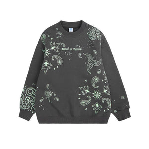 Glow Night Cashew Flower Printing Fleece Sweater - MRC STORE