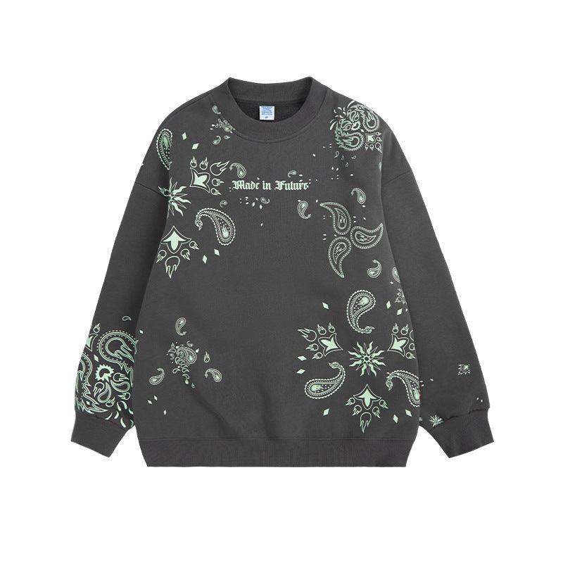 Glow Night Cashew Flower Printing Fleece Sweater - MRC STORE
