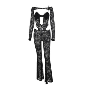 Slim-Fit Lace Long-Sleeved Jumpsuit Bold and Elegant in Black - MRC STORE