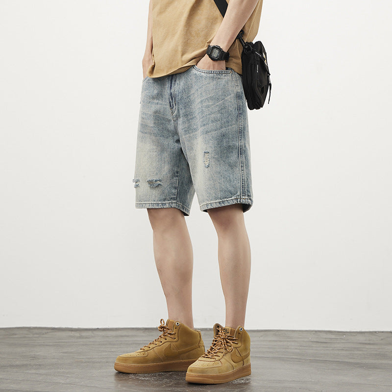Men’s Ripped Denim Shorts - Straight Blue My Store