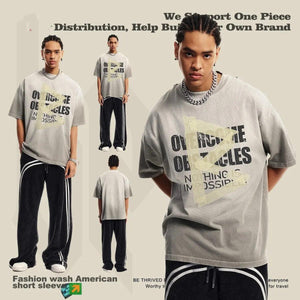 Oversized Washed Letter T-Shirt - MRC STORE