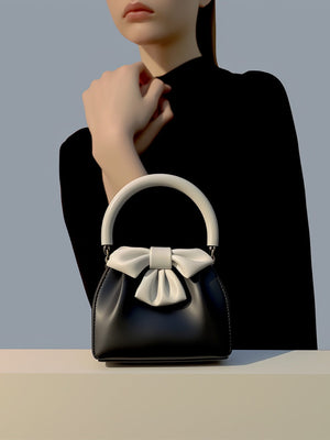 Women's Pleated Handbag Contrast Color Bow Bucket Bag My Store  25.99