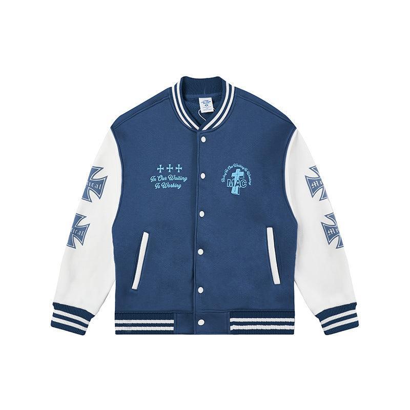 Contrast Color Loose Printed Baseball Jacket - Winter Streetwear Style - MRC STORE