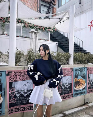 Loose Bow Lantern Sleeve Sweater - MRC STORE