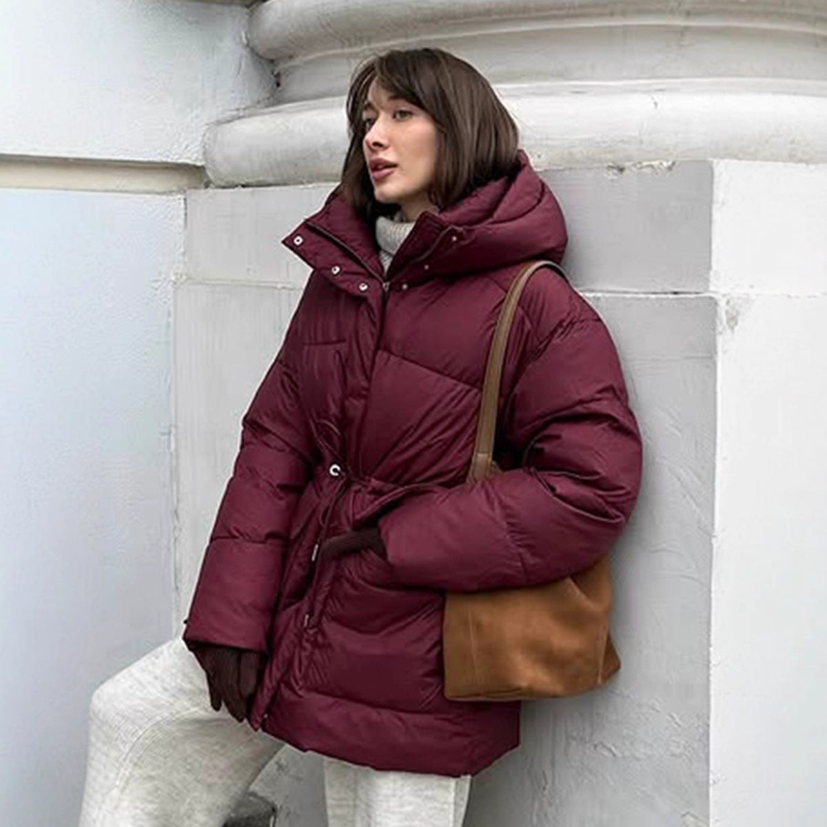 Wine Red Hooded Cotton Jacket MRC STORE