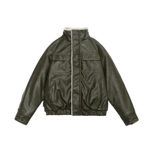 Winter Coat PU Leather Coat with Lamb Wool Lining - MRC STORE