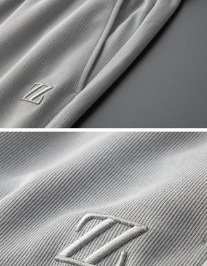 Embroidered Sports Style Casual Pants with ZZ Letters - MRC STORE