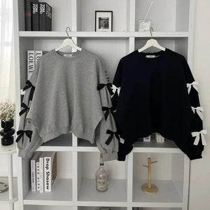 Loose Bow Lantern Sleeve Sweater - MRC STORE