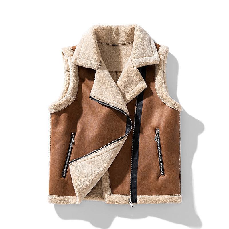 Lambswool Fleece lined Winter Vest Thickened Casual Cardigan - MRC STORE