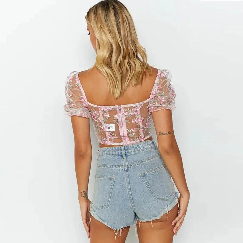 Embroidered Mesh Short T-Shirt - MRC STORE