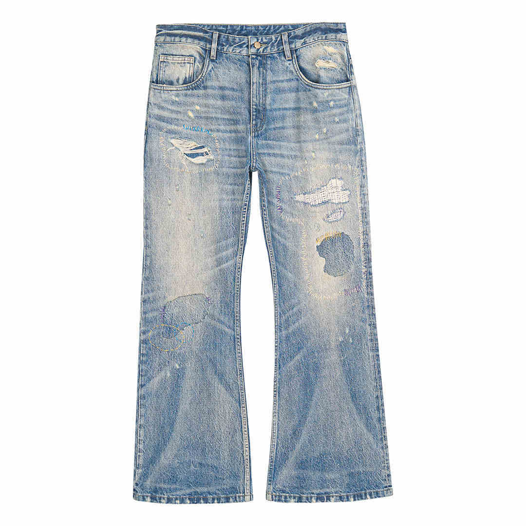 Unisex Flared Jeans - Washed Blue Patch Loose My Store  160.14