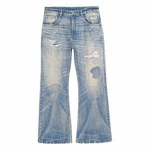Unisex Flared Jeans - Washed Blue Patch Loose My Store  160.14
