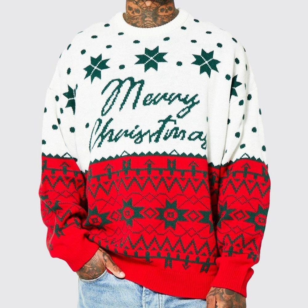 Men's Christmas Sweater Jacquard Loose-Fitting – Festive Comfort for Youth - MRC STORE
