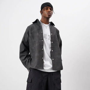 Retro American Washed PU Vintage Leather Shirt - MRC STORE