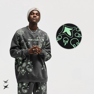 Glow Night Cashew Flower Printing Fleece Sweater - MRC STORE