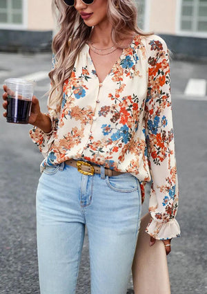 Chic Floral V-Neck Blouse - MRC STORE