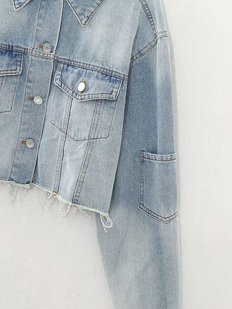 Short Color-Matching Denim Jacket - MRCSTORE