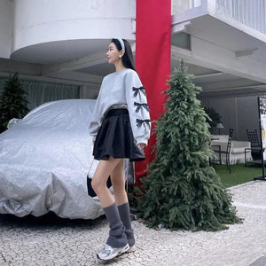 Loose Bow Lantern Sleeve Sweater - MRC STORE