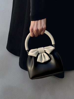 Women's Pleated Handbag Contrast Color Bow Bucket Bag My Store