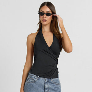 Women’s Suspender Top - V-Neck Pleated Navel My Store  25.33