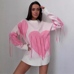 Love Pattern Round Neck Pullover Sweater - MRC STORE