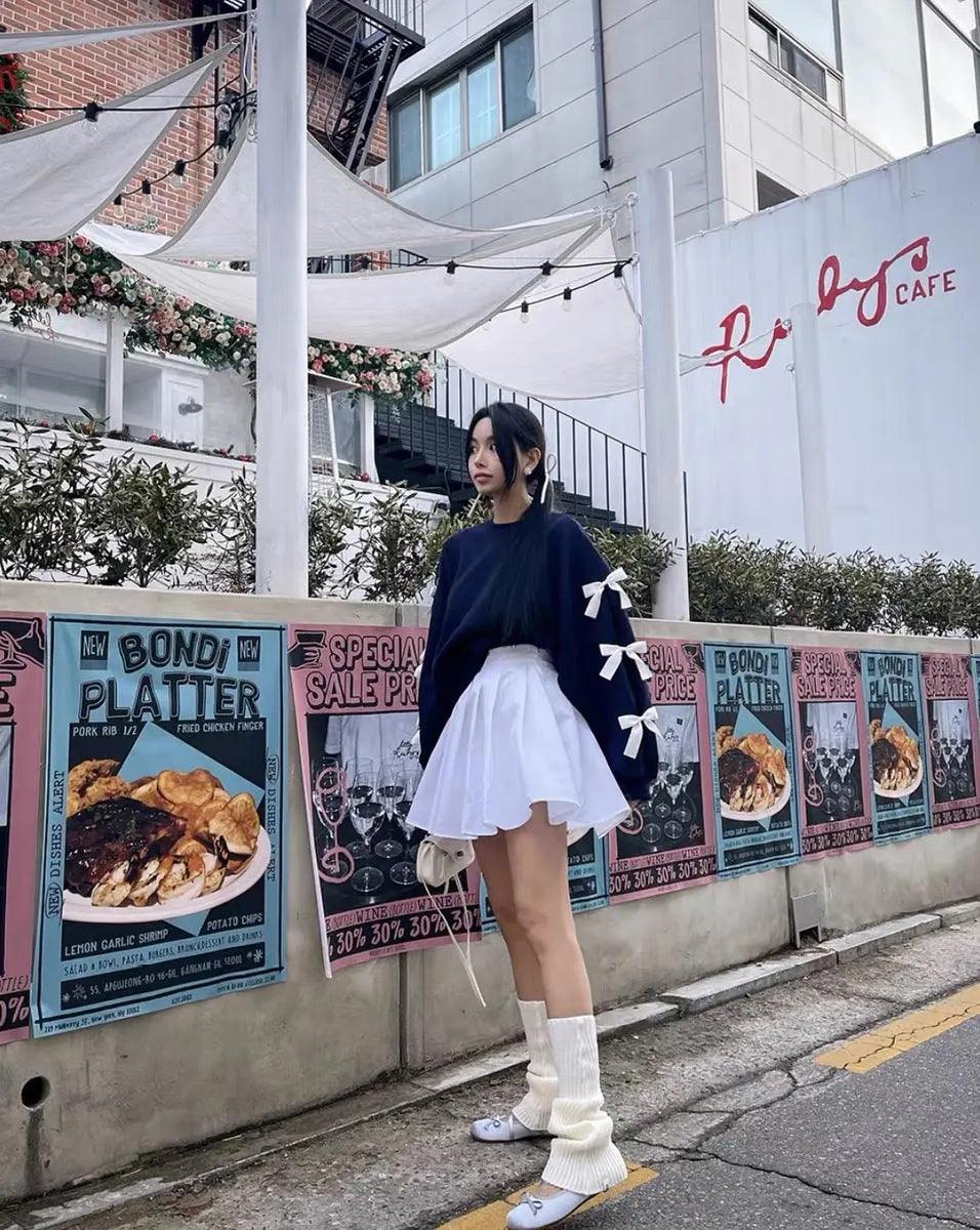 Loose Bow Lantern Sleeve Sweater - MRC STORE