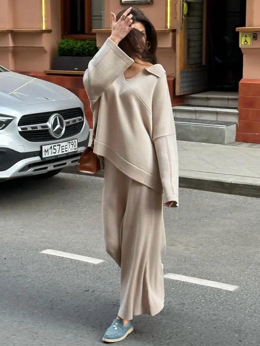 V-Neck Loose Sweater Set - MRC STORE