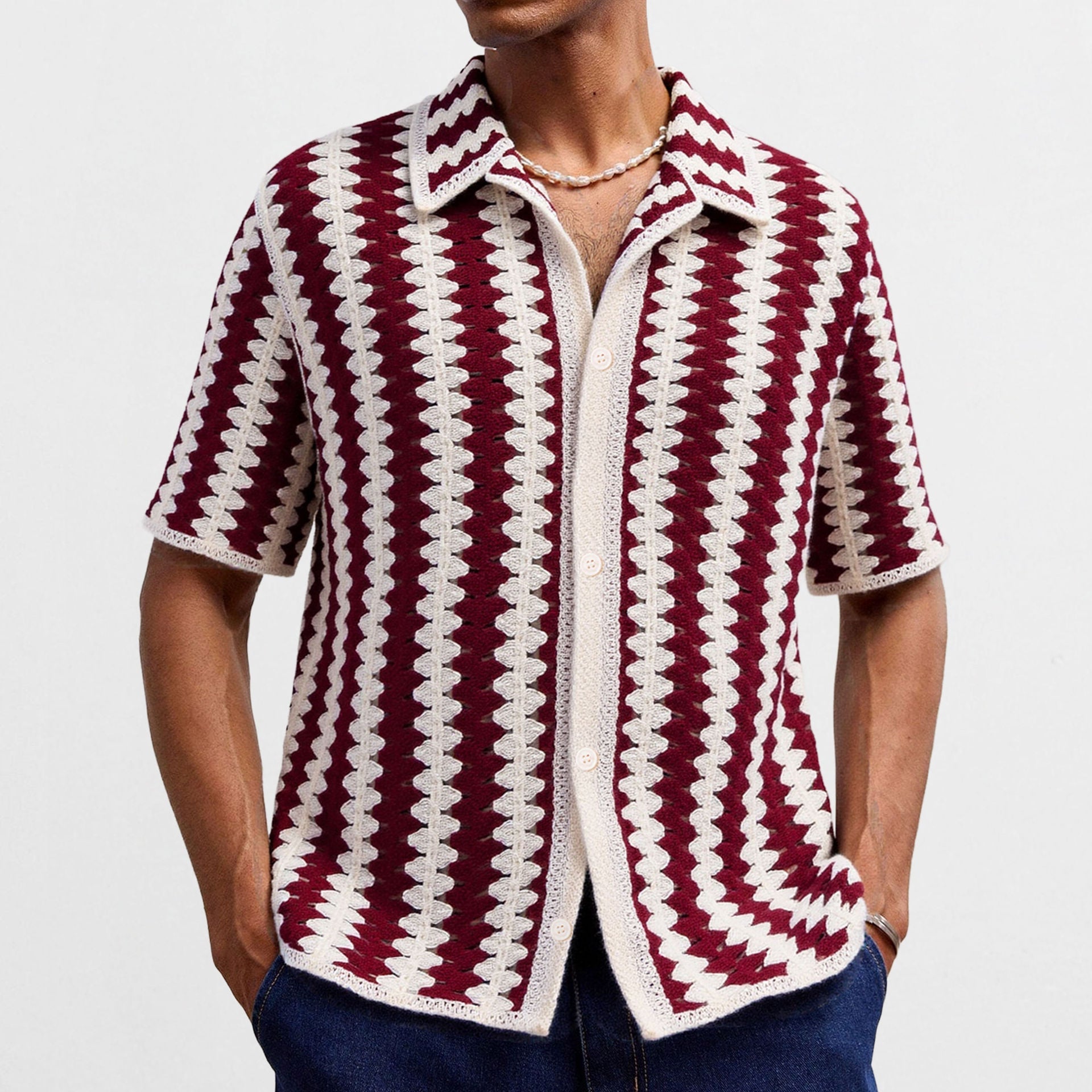 Men’s Knitwear Shirt - Vintage Stripe Hollow My Store