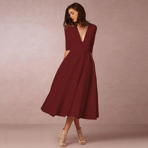 Chic V Neck Swing Dress - MRC STORE