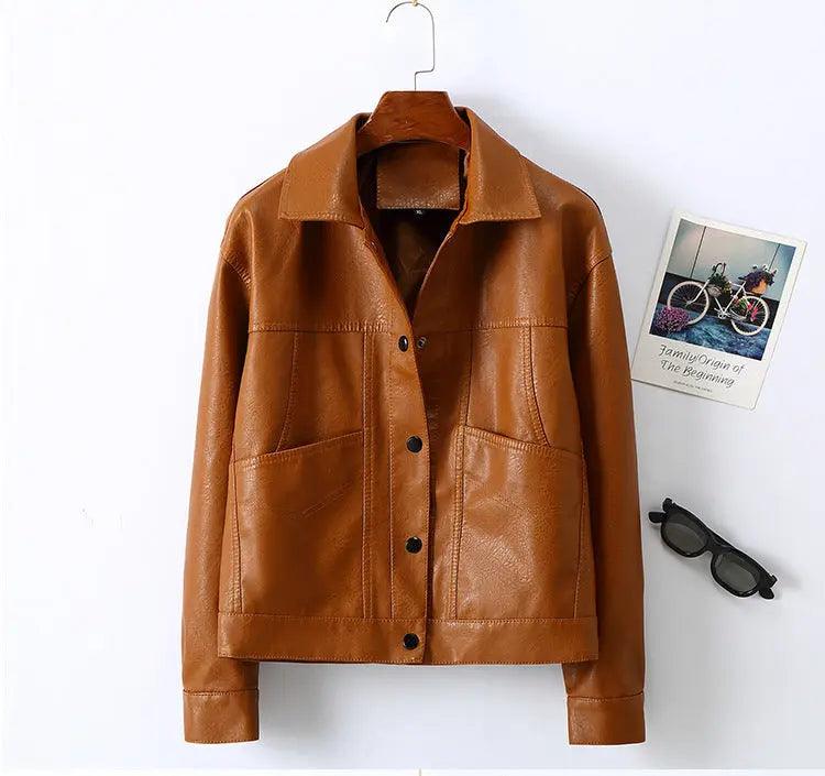 Lapel Small Leather Coat - MRC STORE
