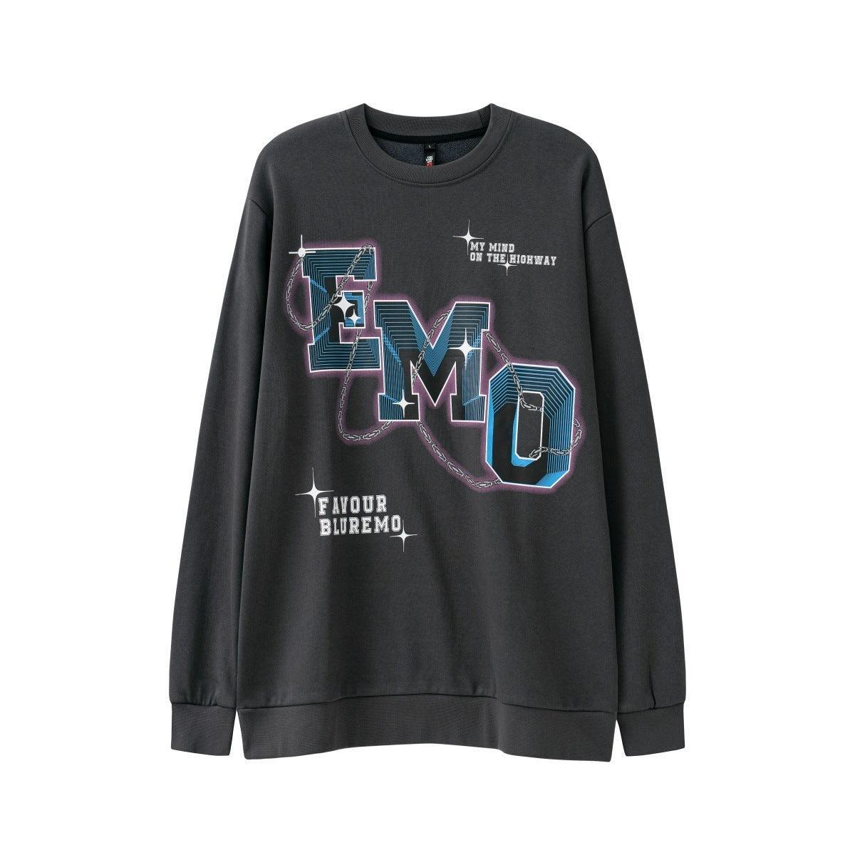 Fashion Letters Printed Long Sleeve Crew Neck Sweater - Hip Hop Style Pullover in Black & Gray - MRC STORE