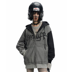 Irregular Stitching Hooded Denim Jacket for Women - MRC STORE