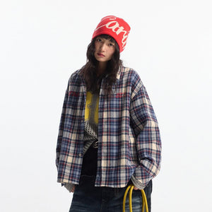 Autumn Women's Plaid Casual Shirt – Front Short Back Long Cotton Blend Cardigan - MRC STORE