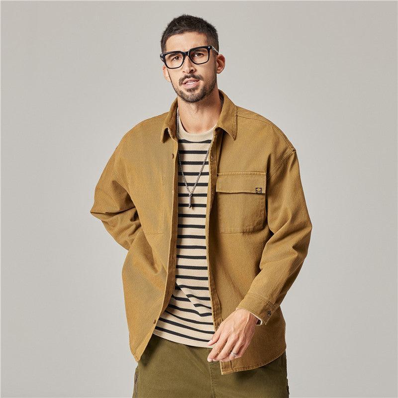 Embrace Classic Style with the Autumn Overalls Coat – American Retro Heavy Cotton Long Sleeve Shirt - MRC STORE
