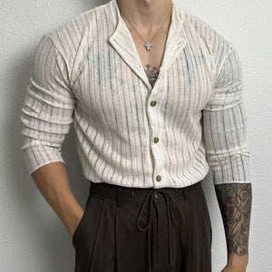 Men’s Hollow Cardigan - Solid Color Slim My Store  25.60