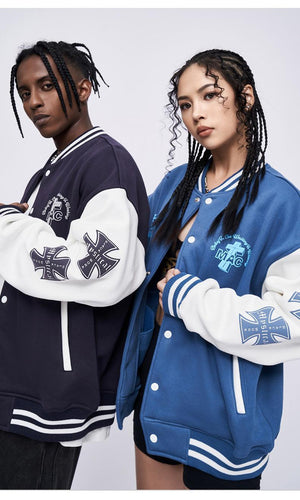 Contrast Color Loose Printed Baseball Jacket - Winter Streetwear Style - MRC STORE